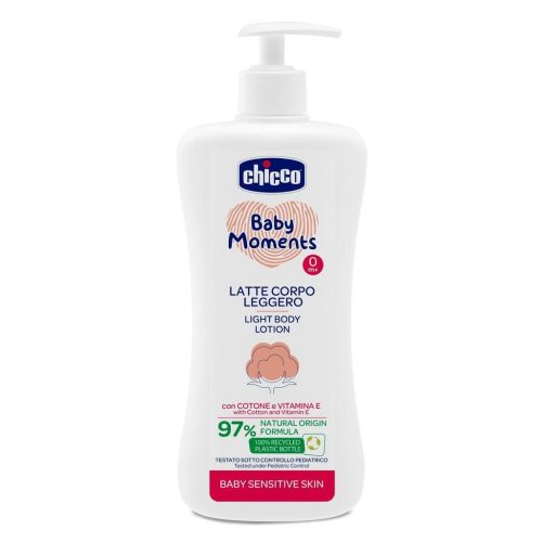 CHICCO Baby Moments Sensitive 97 % természetes testápoló tej adagolóval 500 ml