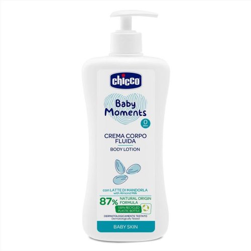 CHICCO Baby Moments testápoló tej adagolóval 87 % természetes összetevő 500 ml