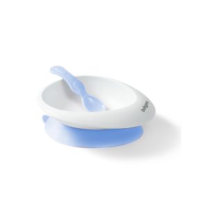  BABYONO Tányér tapadókoronggal és kanállal kék 230 ml 6m+
