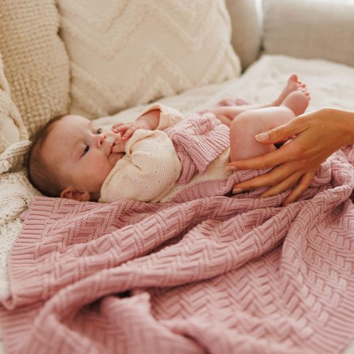 BabyOno takaró organikus pamut kötött 75x100cm rózsaszín 1647/01