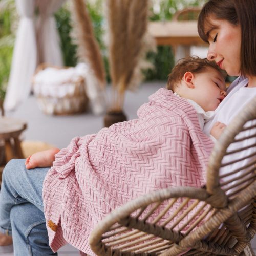 BabyOno takaró organikus pamut kötött 75x100cm rózsaszín 1647/01