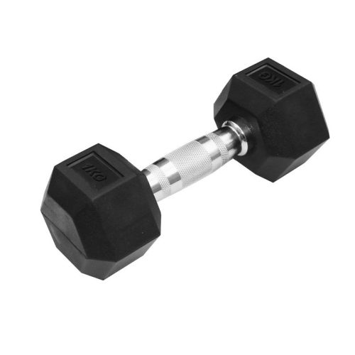 Hatszögletű gumírozott kézisúlyzó Trendy 1 kg