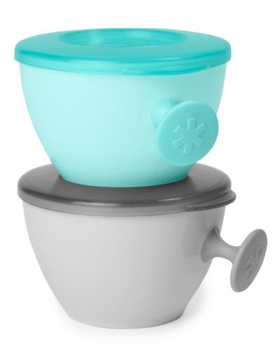SKIP HOP Tál tetővel és tartóval Easy Grab Grey,Teal 2 x 240 ml, 3m+