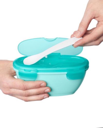 SKIP HOP Tál kanállal Easy Serve Teal 240 ml, 3m+