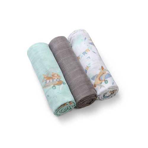 BABYONO Bambusz pelenkák 3 db Kék-szürke, 70x70 cm
