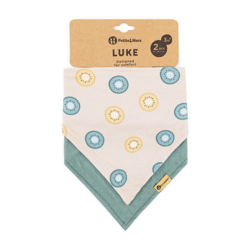 PETITE&MARS Nyálkendő Luke 2 db  Beige Kiwis&Misty Green 3hó+