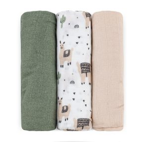   PETITE&MARS Bambusz muszlin 3 részes pelenka szett Moussy Llama Vibes 68 x 68 cm