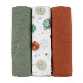   PETITE&MARS Bambusz muszlin 3 részes pelenka szett Moussy Celestial Planets 68 x 68 cm