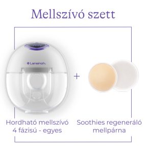   Lansinoh hordható mellszívó 4 fázisú egyes Soothies regeneráló mellpárnával szettben