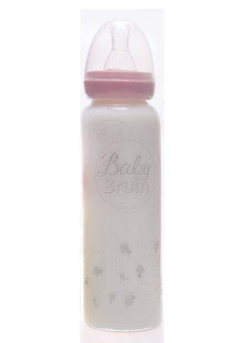 BabyBruin® hőálló üveg cumisüveg 240 ml szilikon etetőcumival, cseppmentes kupakkal lány