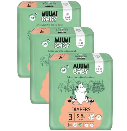 MUUMI Baby 3 Midi 5-8 kg (150 db), havi öko pelenkák csomagja
