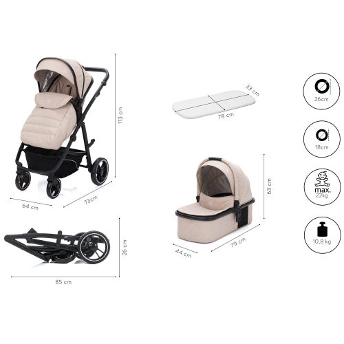 Fill multifunkciós babakocsi Jaguar beige melange 775-09