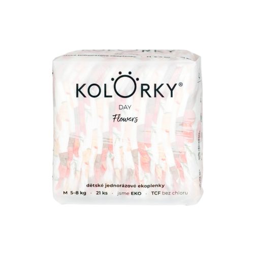 KOLORKY DAY Egyszer használatos öko pelenkák, virágos M (5-8 kg) 21 db