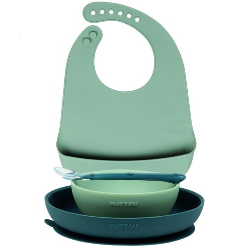 NATTOU Szilikon étkészlet előkével 4 db-os zöld BPA mentes