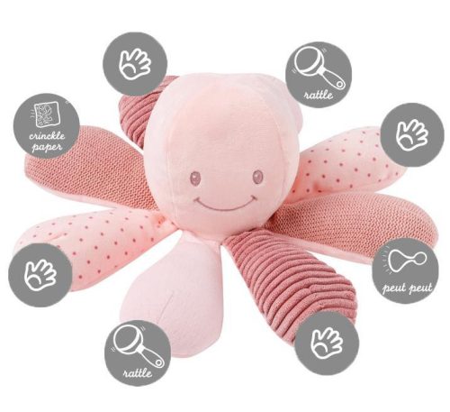 Nattou foglalkoztató játék plüss Lapidou Octopus Rózsaszín