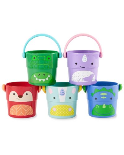 SKIP HOP Zoo állatkerti vízi játék Stack&Pour vödör 5db, 9m+
