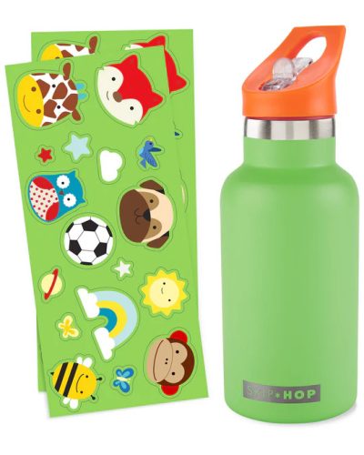 SKIP HOP üveg matricákkal,  rozsdamentes acél zöld 380 ml, 4 év+