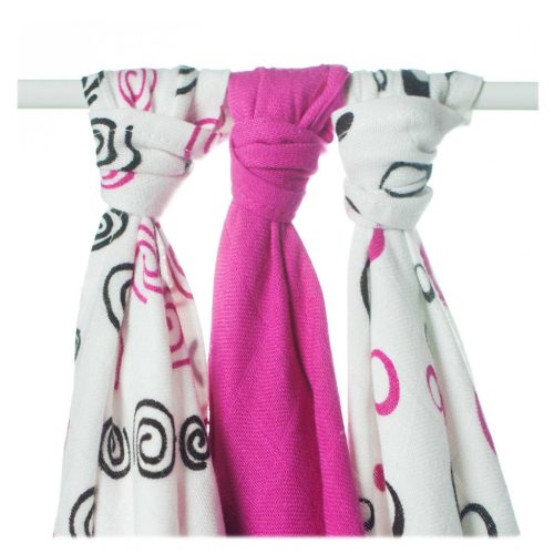 KIKKO Bambusz pelenkák Spirals&Bubbles 70x70 (3 db) - magenta, magenta