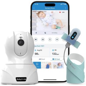   Babytone Baby O2 okos légzésfigyelő zokni- by Viatom, zöld + Kamera