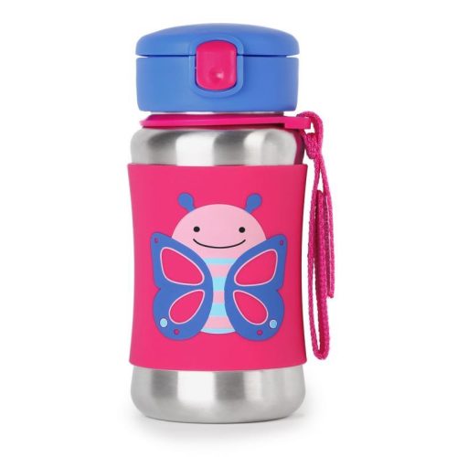 SKIP HOP Zoo Flask rozsdamentes acélból készült vizes szívószállal Pillangó 12m+