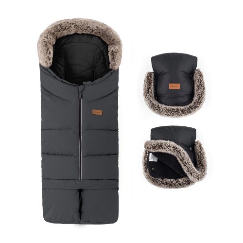 PETITE&MARS Téli szett Arctic 4in1 bundazsák + kézmelegítő kesztyű babakocsira Furry Forever Black