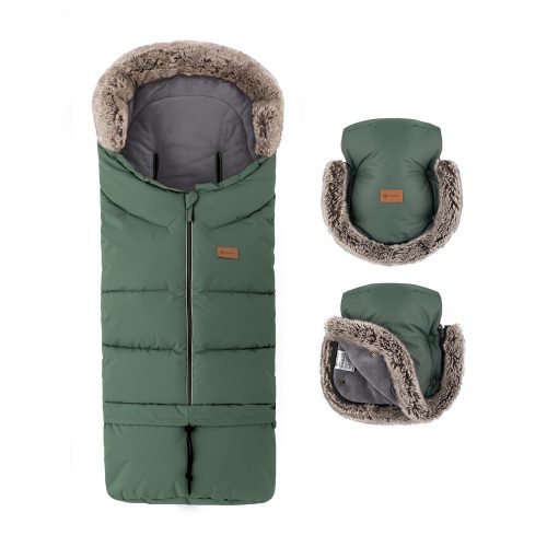 PETITE&MARS Téli szett Arctic 4in1 bundazsák + kézmelegítő kesztyű babakocsira Furry Veritable Khaki