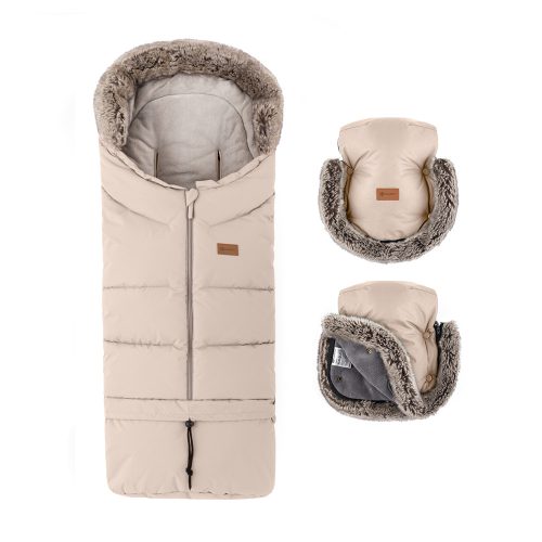 PETITE&MARS Téli szett Arctic 4in1 bundazsák + kézmelegítő kesztyű babakocsira Furry Rose Petal