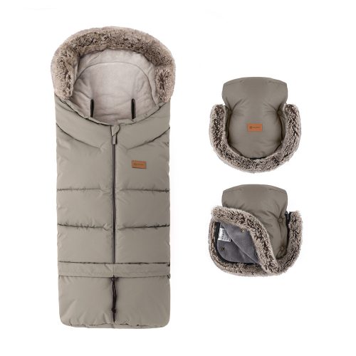PETITE&MARS Téli szett Arctic 4in1 bundazsák + kézmelegítő kesztyű babakocsira Furry Mocha Mousse