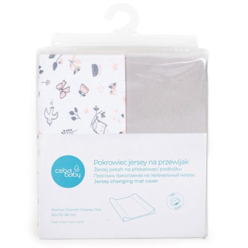 Ceba pelenkázólap huzat pamut (50x70-80) 2db/csomag világosszürke   madár